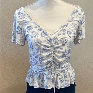 Rebellious Dreamer Floral Blue and White Women's Top